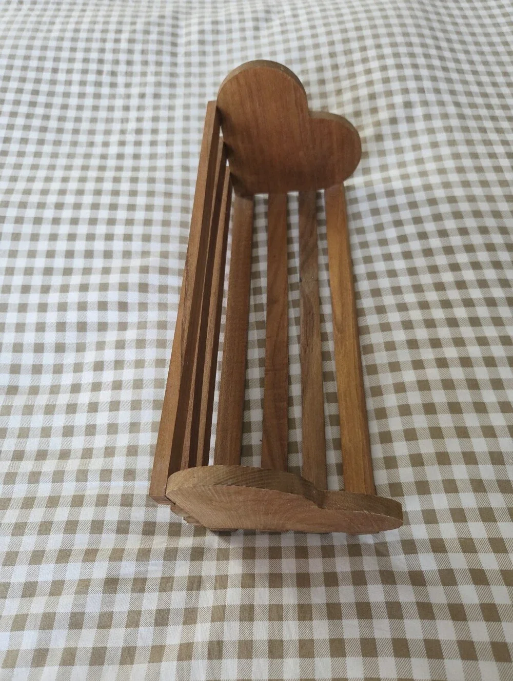 Vintage Handmade Slatted Wooden Shelf With Heart Sides